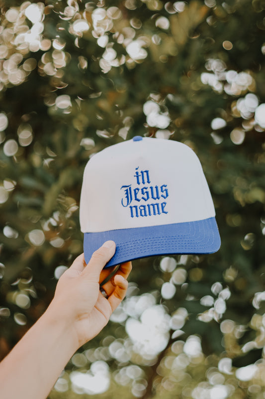 In Jesus Name Hat ROYAL & WHITE - NOW AVAILABLE